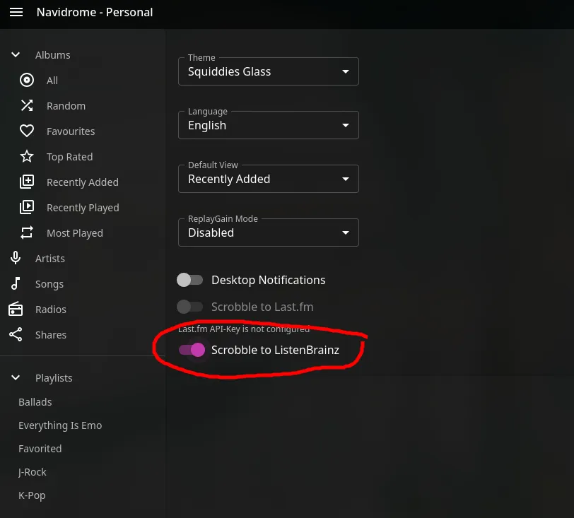 navidrome listenbrainz switch screenshot